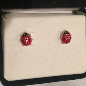10k Yellow Gold Ladybug Stud Post Earrings
